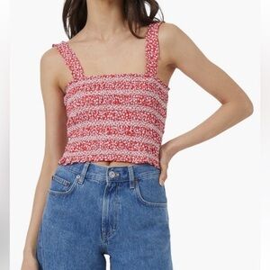 French Connection Smocked Hibiscus Multi Red Organic Cotton Tank Top Sz 6 NWT